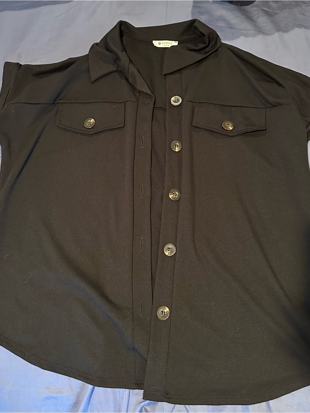 Short sleeve Black Button-Front Jacket - BomBom